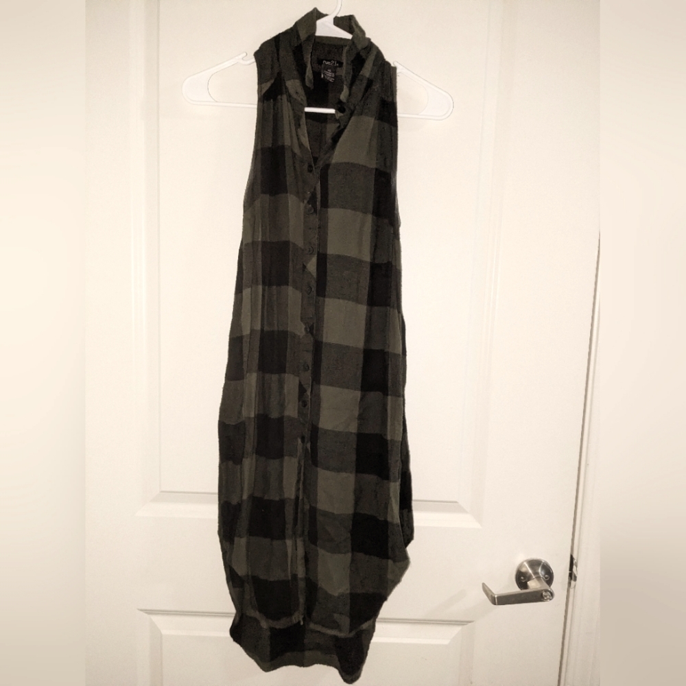 Green & Black Plaid Tank Dress